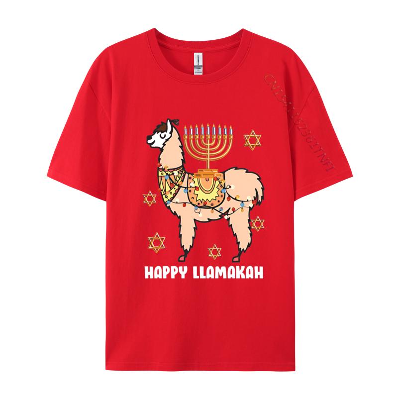 

Happy Llamakah Llama Jewish Hanukkah Tshirt Europe Adult Tops Tees Print T Shirts Popular New TShirt Tops Basic S