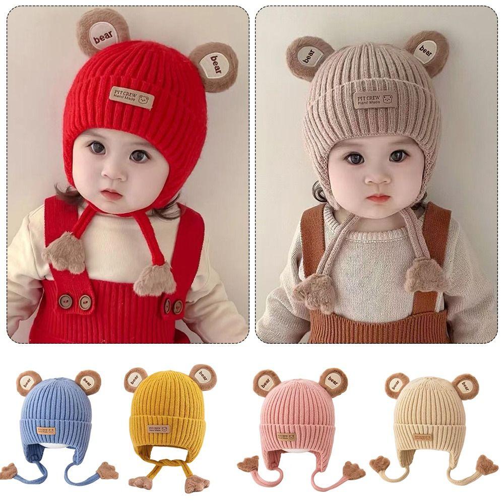 Lacing Detail Toddler Beanie Cap Cotton Lining Kids Anti-cold Cap Infant Knitted Cap Infant Use