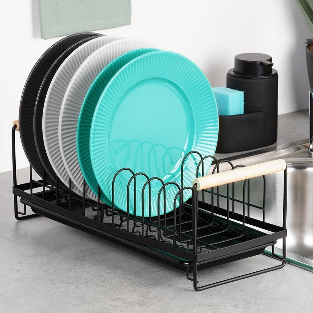 Dish Drainer Plate Stand Lids Metal Black