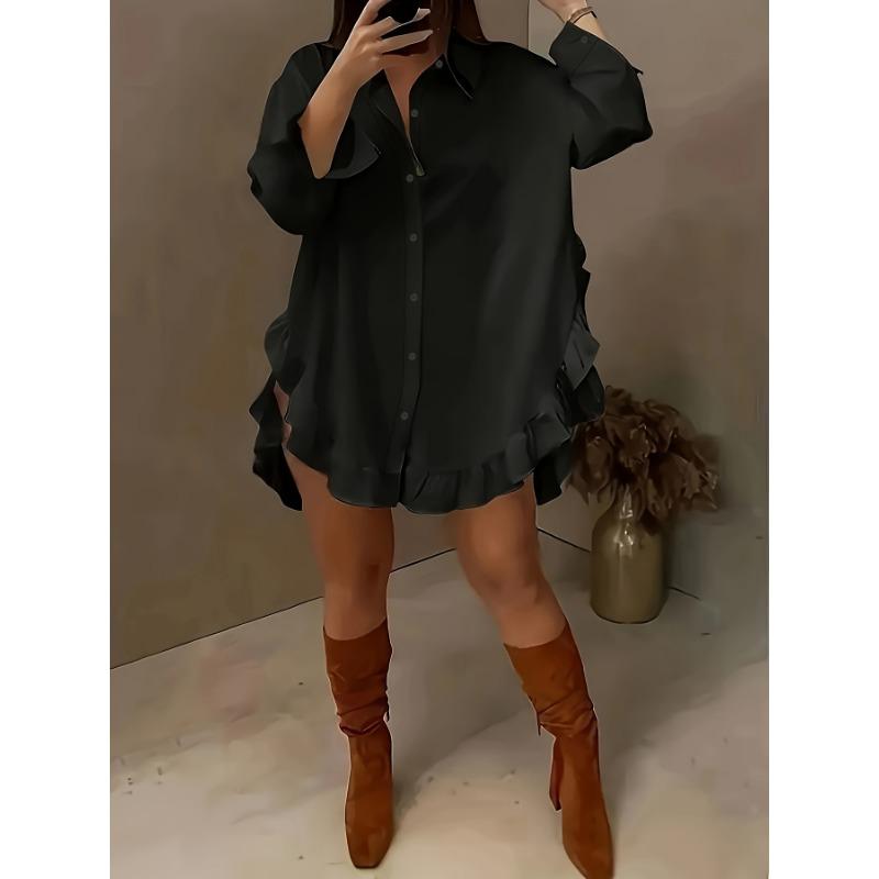 YYFS Damesmode Casual Lente Herfst Effen Kleur Print Lange Mouw POLO Hals Blouses & Shirts