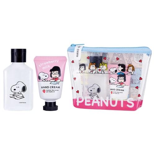 PEANUTS Snoopy Clear Pouch Gift, Strawberry Milk Scent (Hand Cream, Hand Soap, SNOOPY)