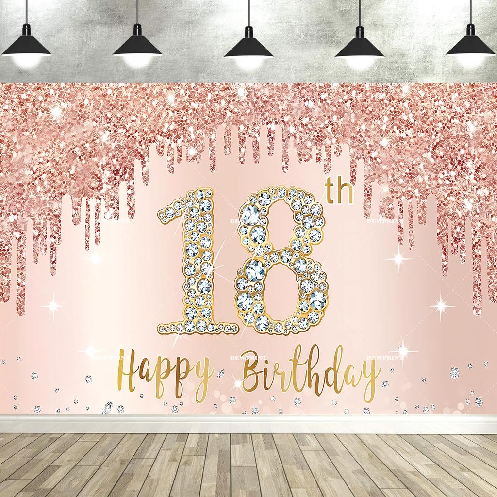 Rose Gold Glücklicher 18. Geburtstag Party Hintergrund Glitzer Diamant Geburtstag Hintergrund Mädchen Süß Geburtstagsparty Banner Fotografie