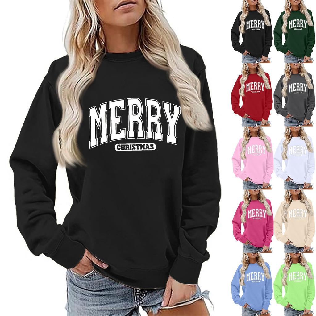 Women's Fashion Long Sleeve Christmas Printed Round Neck Loose Pullover Sweater Top