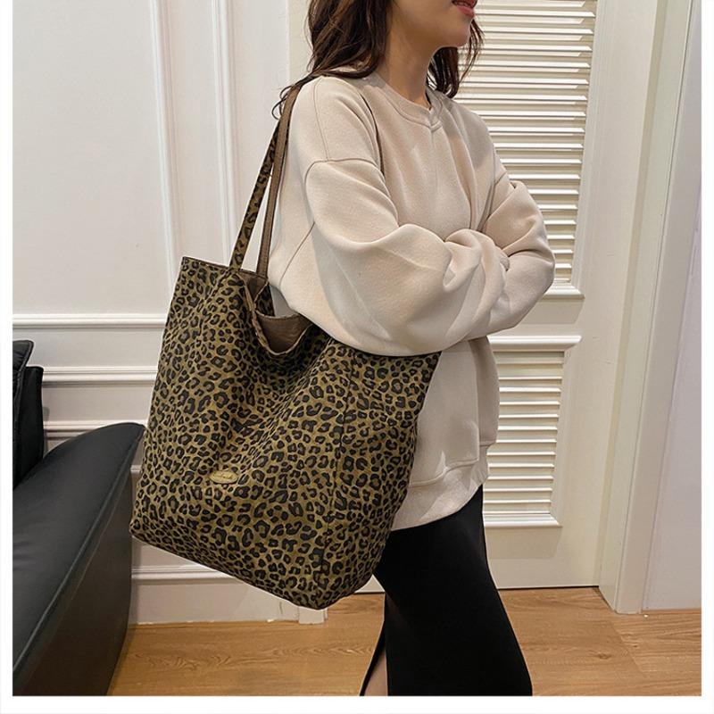 Bolso de Lona de Estampado de Leopardo Doble Cara, Bolso de Hombro, Bolso de Mano de Gran Capacidad, Bolso Tote de Gran Capacidad