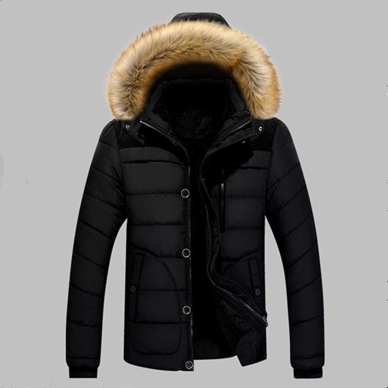 

Men Warm Overcoat Wool Liner Coat Outerwear Thick Winter Men Warm Cotton Jacket Coats Fur Collar Hooded Parka Down Jackets S