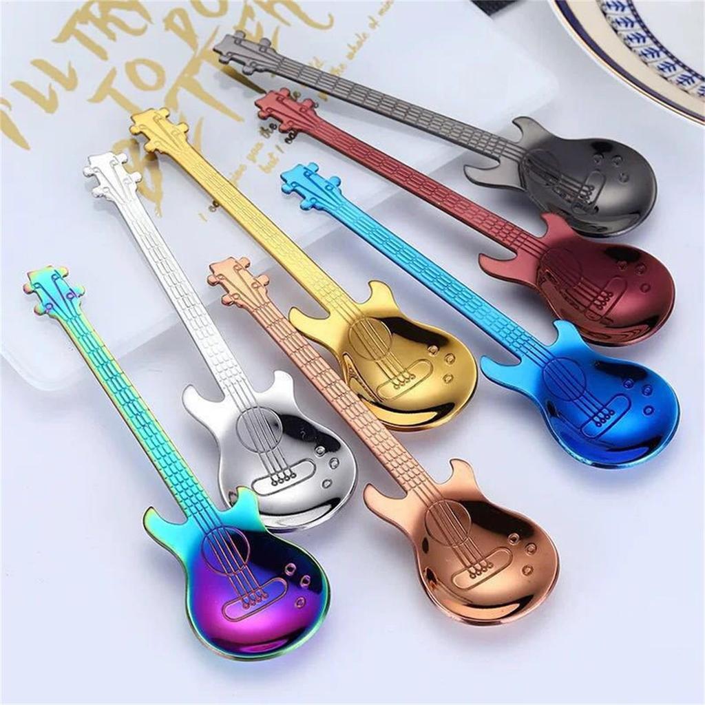 Colorful Guitar Tea Spoon Creative Mixing Spoons Stainless Steel Drinking Spoon Easy To Clean Cute Stirring Spoon For Ice Cream