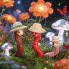 3pcs Adorable Earthworm Family with Straw Hats Resin Miniature Landscape Statues Garden Decoration Flower Pots Outdoor Ornaments
