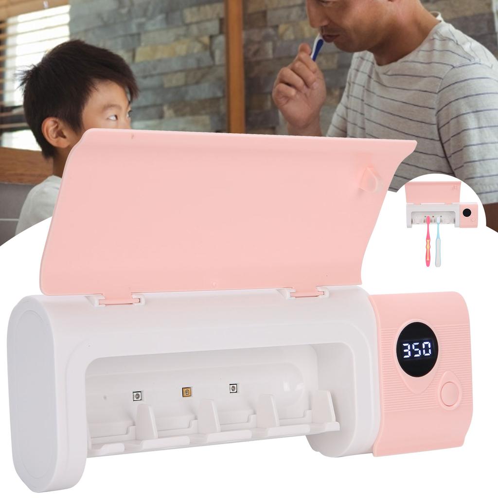 UVC Toothbrush Holder Wall Mounted Rack UV Light Cleaning Toothbrush Container OrganizerPink