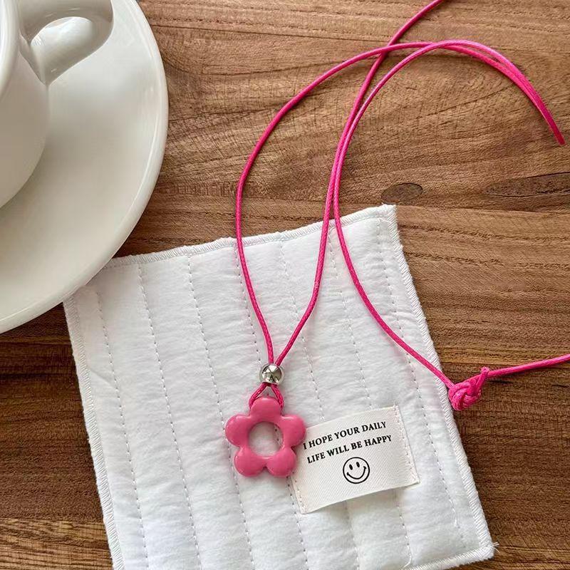 Dopamine Color Flower Long Rope Necklace Women Hollow Flower Pendant Necklace Adjustable Knot Sweater Chain Party Jewerly