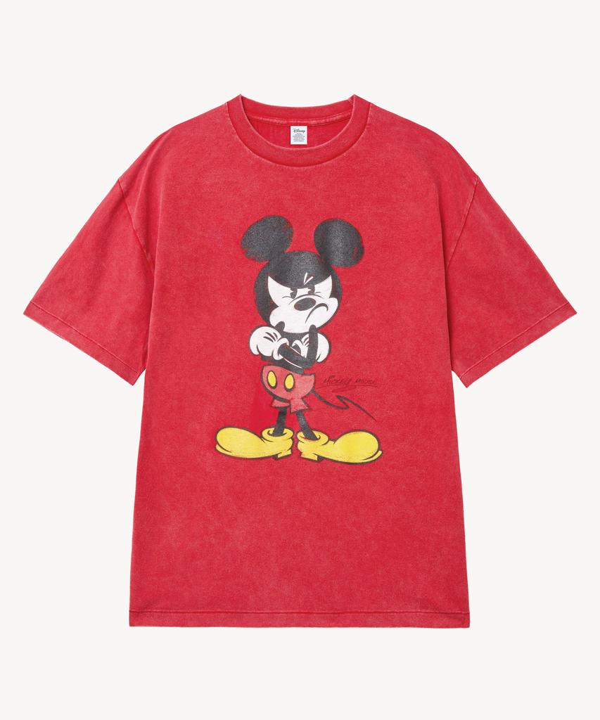VTWO Fade Wash Hair Bangs _Mickey_ T-Shirt (Red)
