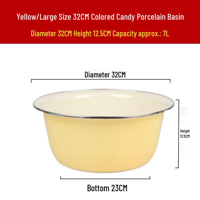 Vintage-Style High-Grade Colorful Enamel Basin: Ideal for Kitchen, Dough Kneading, or Vegetable Washing.