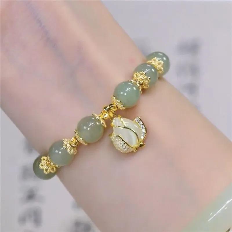 Ventfille Gold Color For Women'S Hetian Jade Bracelet Leaves Double Layer Jewelry Girls Gifts Dropshipping