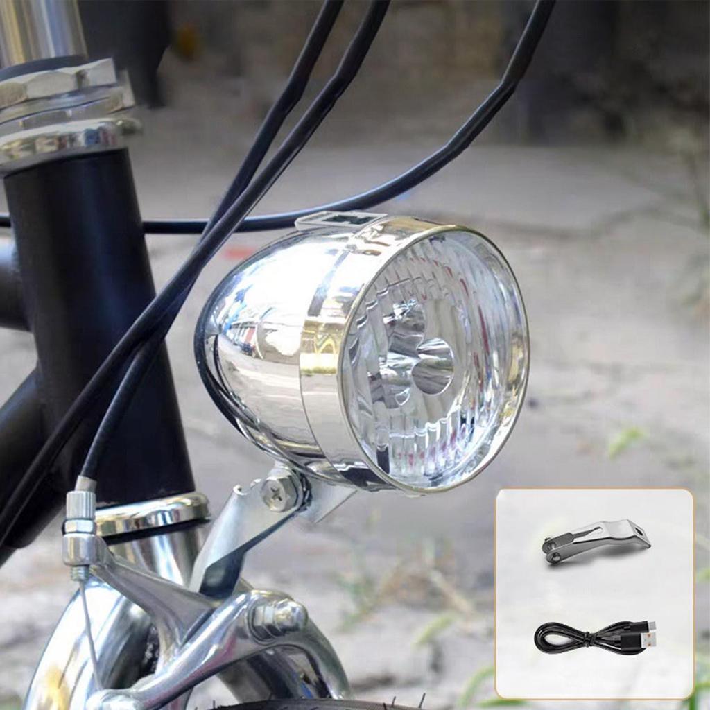 Vintage Fahrradscheinwerfer USB-Aufladung Klassisches Mountainbike Frontlicht 3 LED-Lampen Fahrrad Frontbeleuchtung für Fahrradzubehör