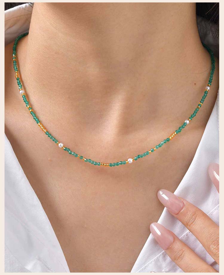 Beaded Choker Necklace for Women, 18K Gold Plated Boho Colorful Natural Stone Beads Chain Necklace stackable Handmade Jewelry