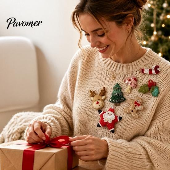 DIY Handmade Brooch Set Christmas Felt Embroidery Kit for Beginners, Decorative Pins with Tools, Festive Crafting Tools Art Crafts Clothing