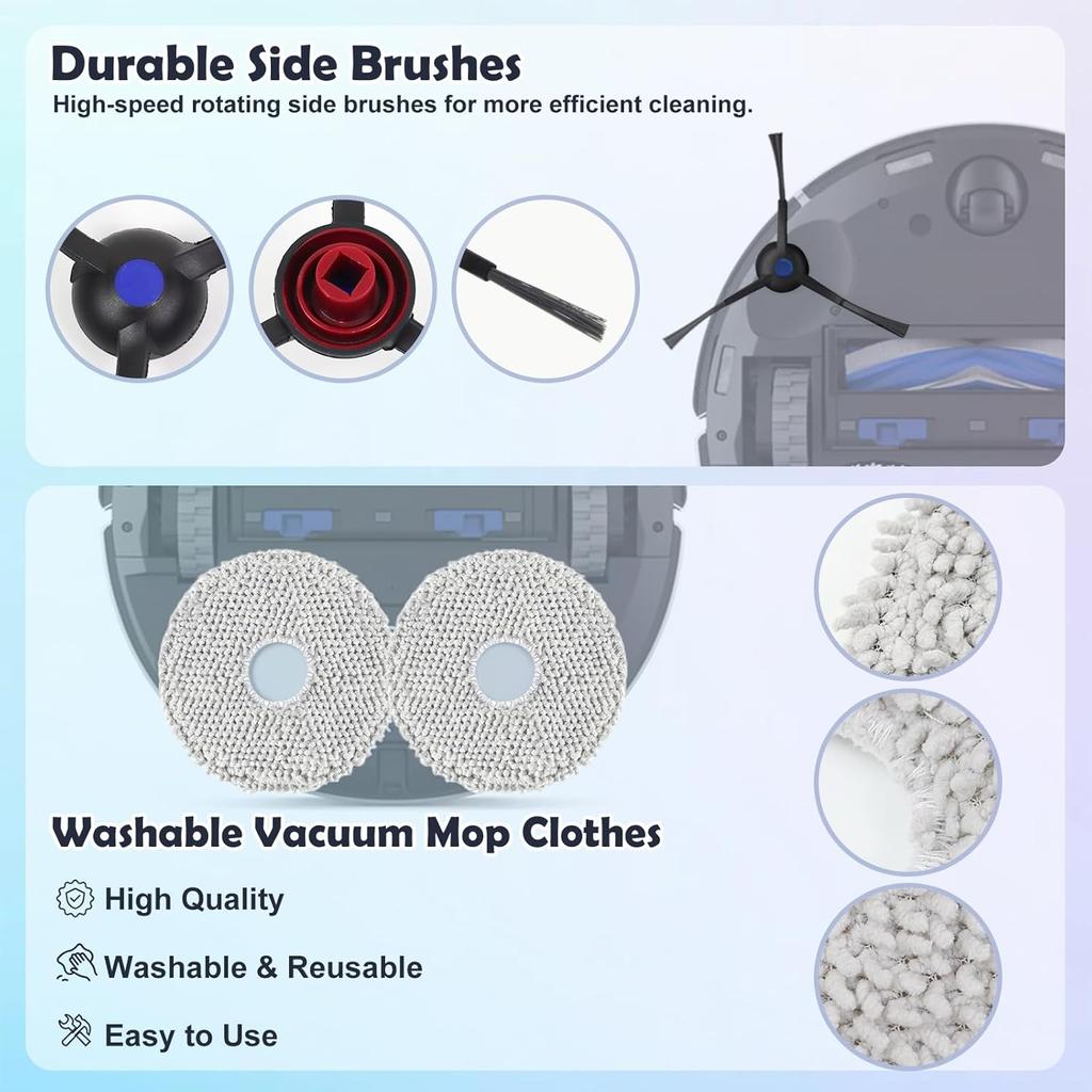 18 Replacement Parts for ECOVACS DEEBOT T30S/T30S Pro Vacuum and Mop Accessories Kit, 1 Main Brushes, 6 Side Brushes, 6 Mop Cloth Pads, 4 HEPA
