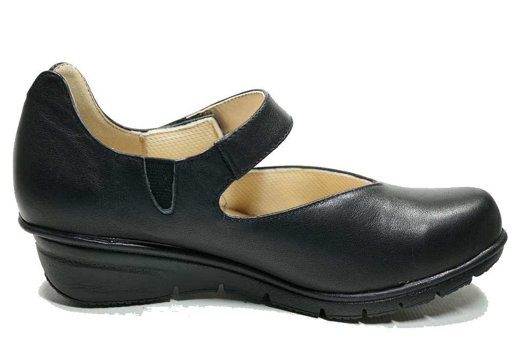 Yuriko Matsumoto Comfortable Wedge Sole Pumps, Genuine Leather (22cm, Black)