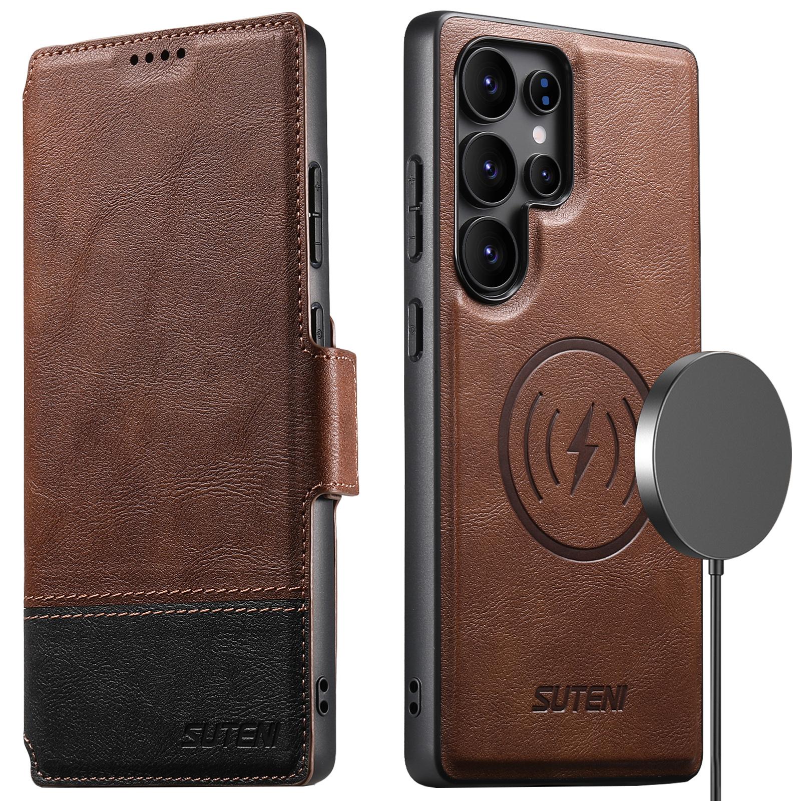 

SUTENI Q-06 Для Samsung Galaxy S23 Ultra Чехол Цветная Склейка Магнитный Съемный Кожаный Чехол для Телефона Black