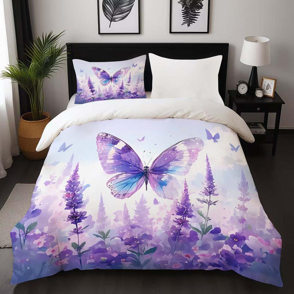 Simple Thickened Polished Butterfly 3D Digital Printing Bed High-End Quilt Cover, Three-Piece Bedding