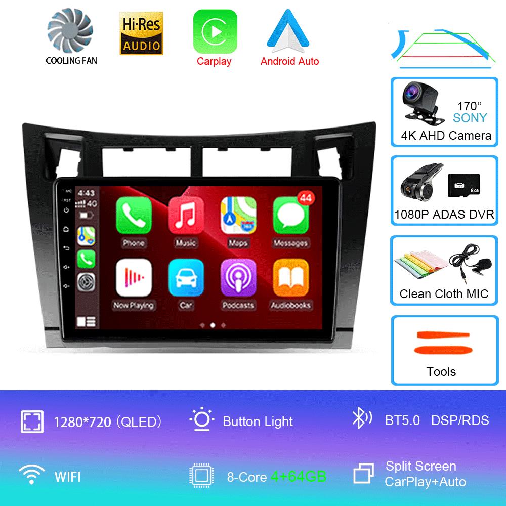 Car radio Android 14 Navigation Multimedia Player For Toyota Yaris 2005 - 2012 Carplay Auto Stereo video GPS 2 din DSP WIFI+4G