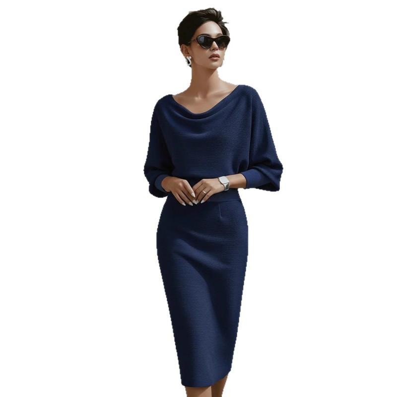 Elegant Wrap Waist Midi Dress Women Slim Fit Office Wear With Batwing Sleeves Color Block Detail