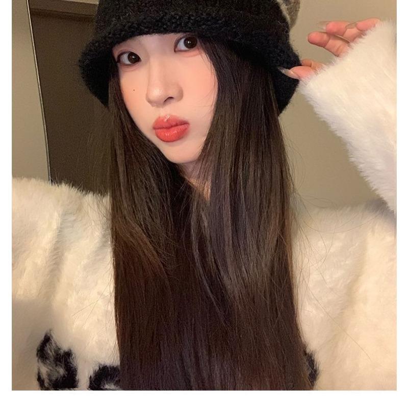 Korean Style Color Block Striped Knitted Beanie Women Autumn Winter Warm Ear Protection Slouchy Cold Hat