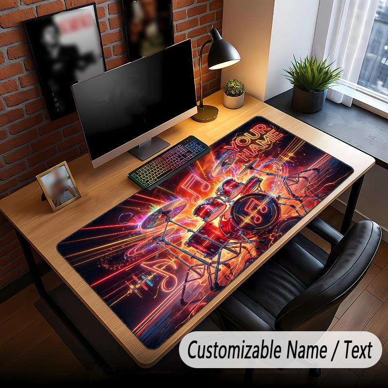 Music Drums Theme Custom Mouse Pad Personalized With Name Text Customized Desk Mat For Office Home Decor