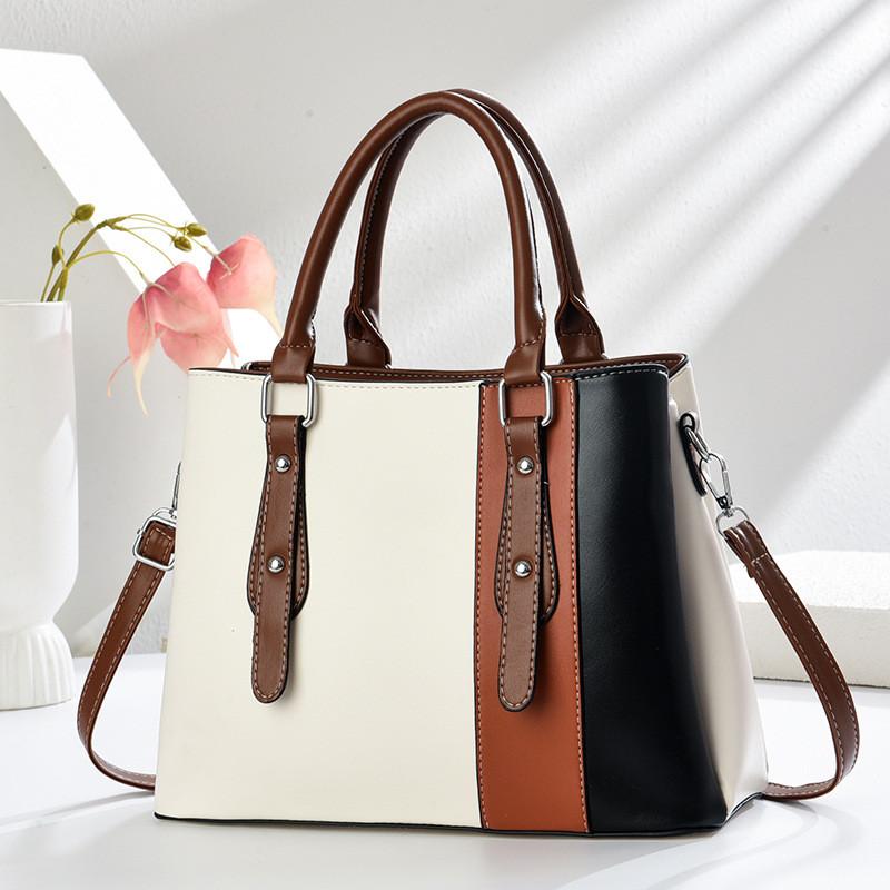 Pu Material Womens Handbag With Color Splicing Design For Daily Use