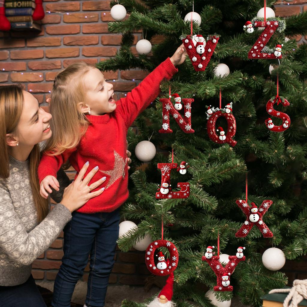 Christmas Ornament 2D 26 Letter Snowman Christmas Decoration Xmas Tree Decor Festive Letter Hanger Holiday Decor