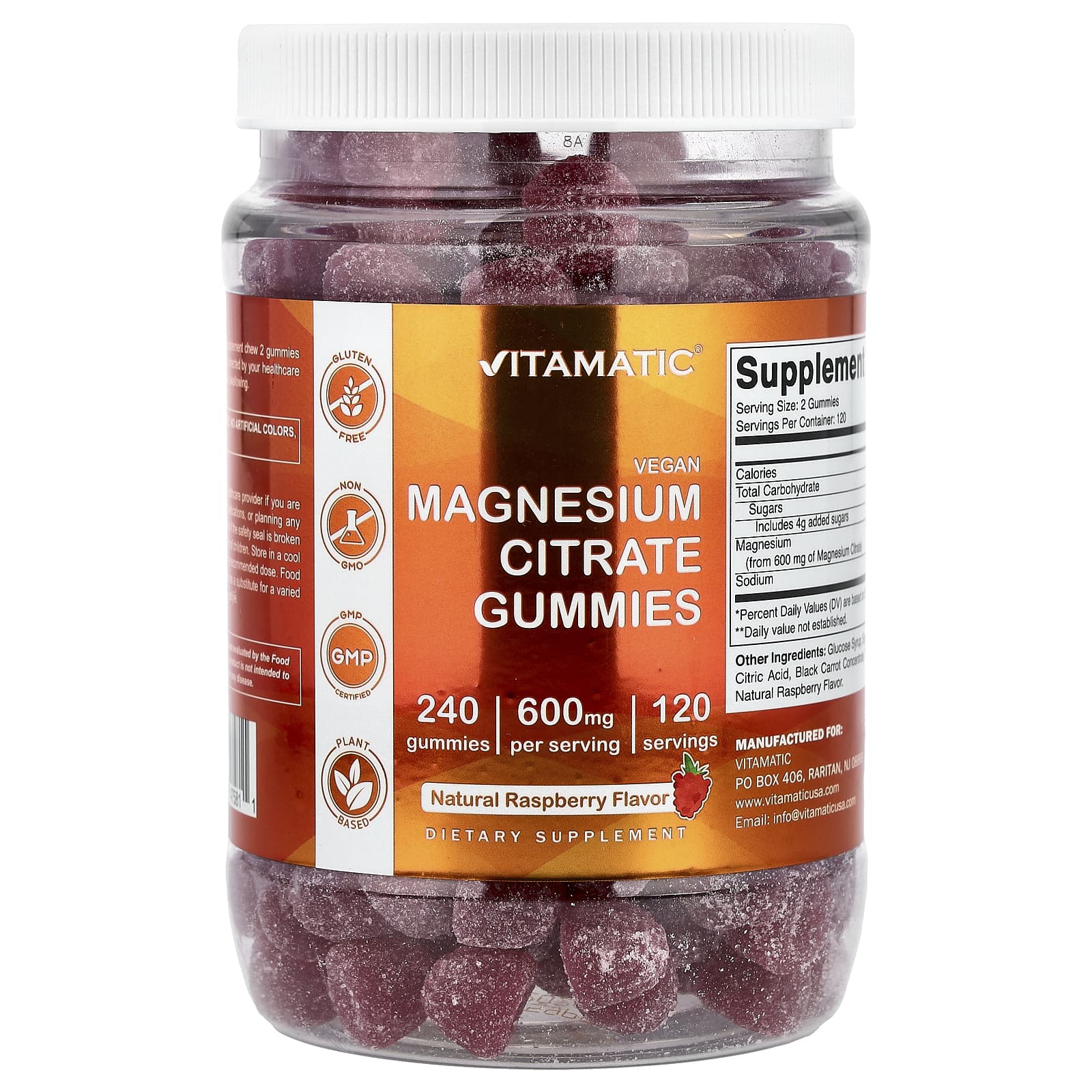 

Vitamatic, Magnesium Citrate Gummies, Natural Raspberry, 240 Gummies (300mg per Gummi)