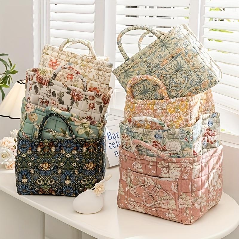 Floral Fabric Storage Bins with Handles, Multi-compartment Organizer for Clothes & Accessories, Bedroom Bathroom Use