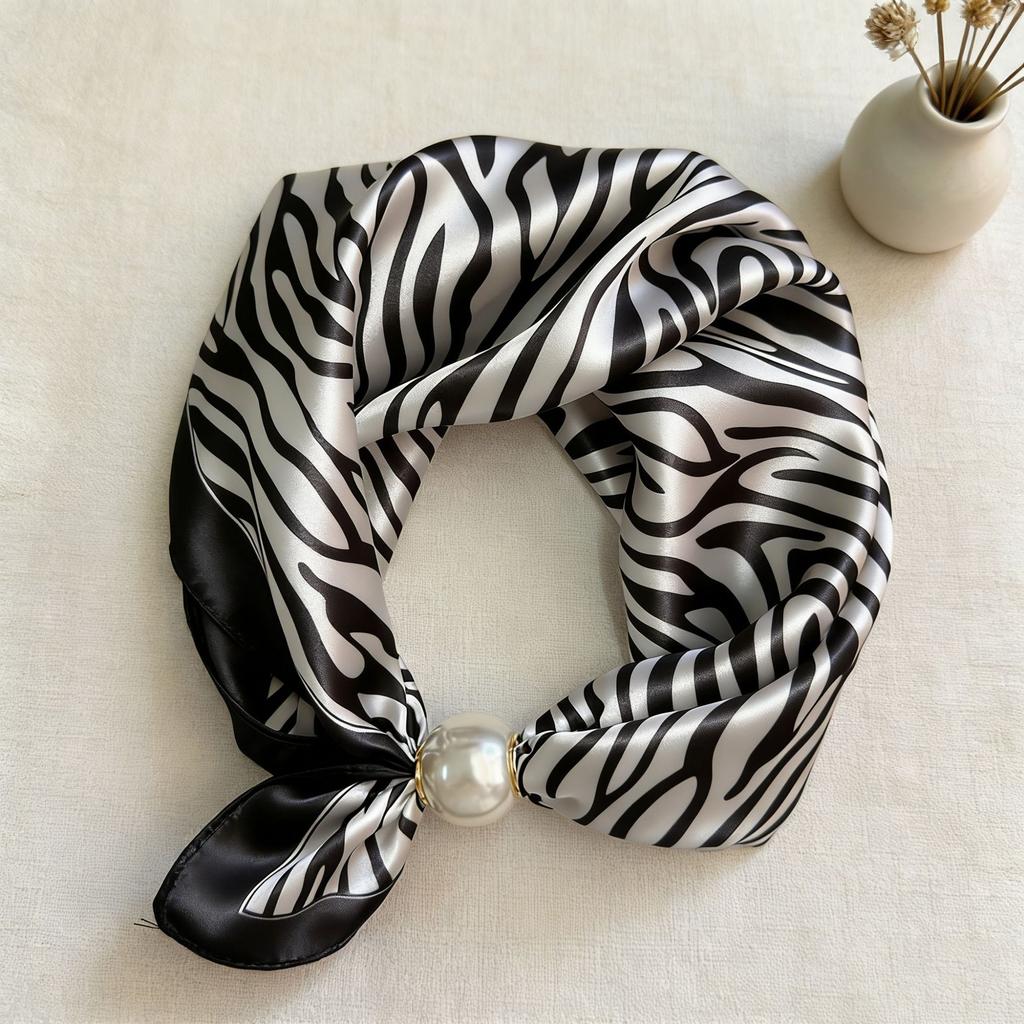 Scarf Magnetic Silk Collarbone Pearl Neck Scarf Thin Lazy Pendant Chain Buckle Bandana Handkerchief Foulards Femme Accesories