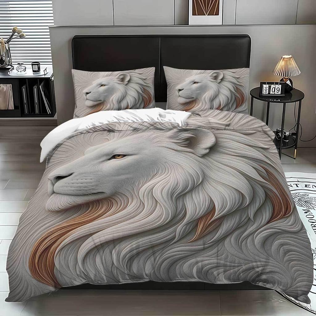 Three-Piece Quilt Cover Lion 3D Digital Printing Bedding Polyester Quilt Cover Home Textile Products