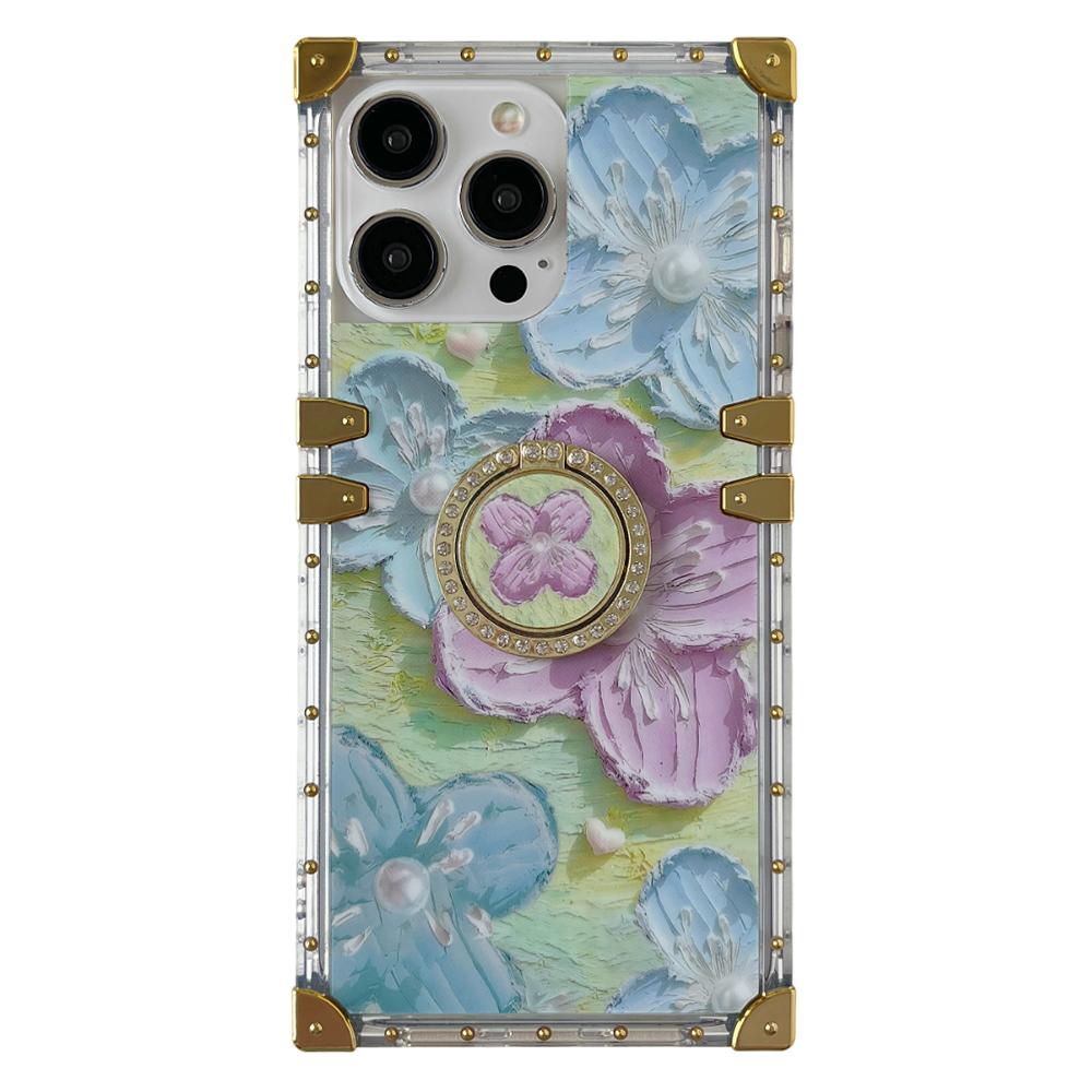 

For iPhone 16 Pro Case Stylish Flower Butterfly Pattern Ring Kickstand TPU+PC Phone Cover Pink/Blue