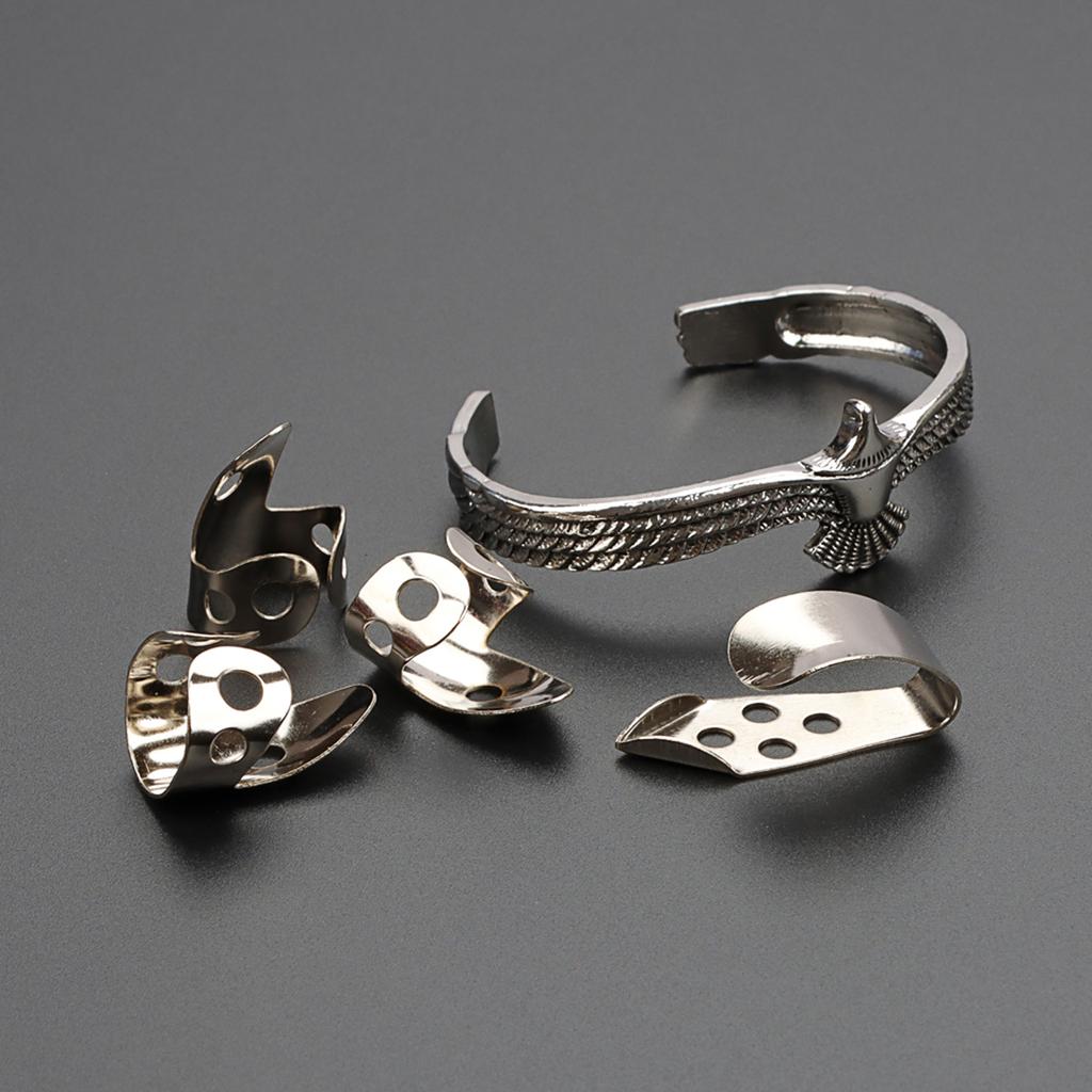 Metall Tumme Finger Gitarrplektrum Fingerskydd Öppen Design Fingerplektrum Plektrum med Örn Manschettarmband Hållbart