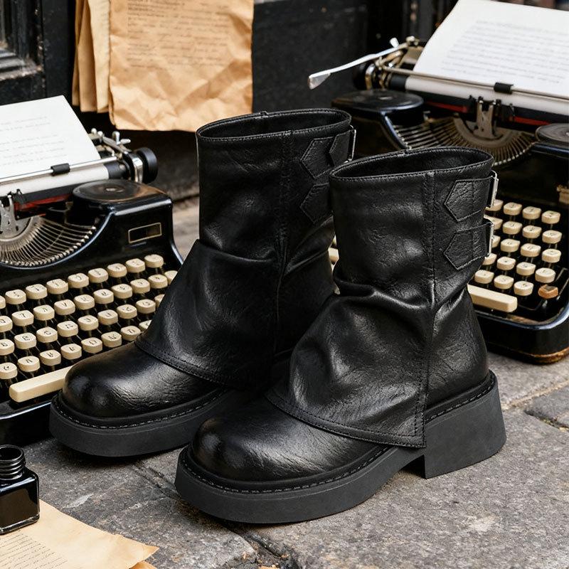 

Платформні короткі черевики жіночі нові осінньо-зимові Maillard ретро коричневі черевики-штани смажений стріт британський стиль черевики Мартін 37 чорний