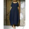 Casual Women Long Dress Oversized Loose Short Sleeve Dress Women Reathable Round Neck Holiday Dresses  Autumn