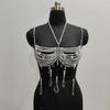 Crystal Beaded Tassels Layered Necklace Halter Neck Chest Chain Shimmering Body Jewelry Camisole Bralette For Women