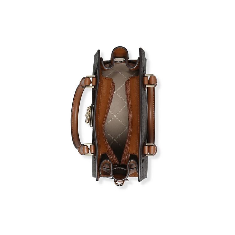 Michael Kors MK Hamilton Monogram Commuter Fashion Design Leather And Synthetic Leather Shoulder Crossbody Tote Bag Small 35F1GHMS1B-BROWN