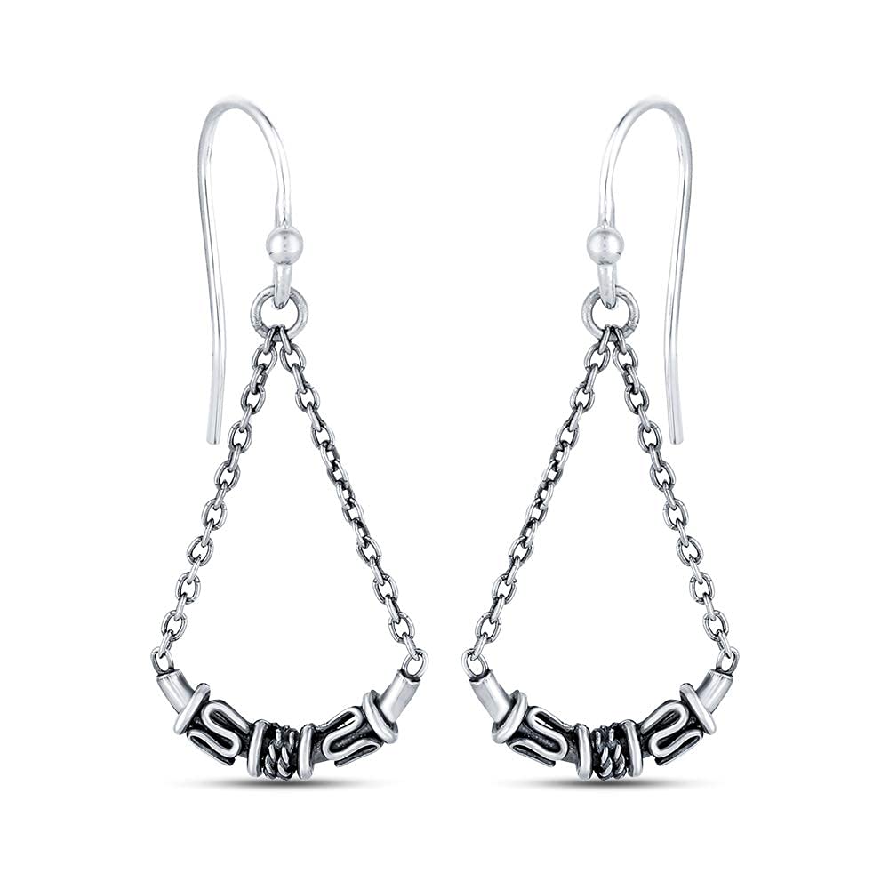 Real 925Sterling Silver Jewelry Antique Balinese Drop Dangle Tassel Earrings for Women