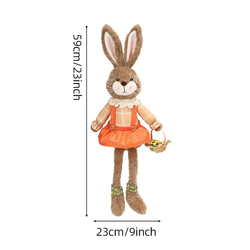2026 Osterhase Sitzende Geste Ornamente Lange Weiche Beine Cartoon-Hasenstatue Außenveranda Dekoration Mit Karotte Heimdekoration