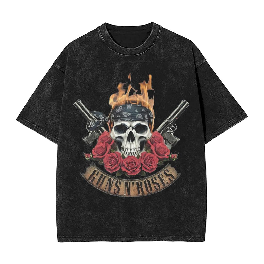 Washed T Shirt Guns N Roses Hip Hop Vintage T-Shirt Harajuku Streetwear Short Sleeve Graphic Tops Tee Shirt Men Women