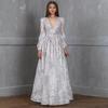 Vestido de noche para mujer, escote en V profundo, encaje, bordado floral, vestido largo, corte A