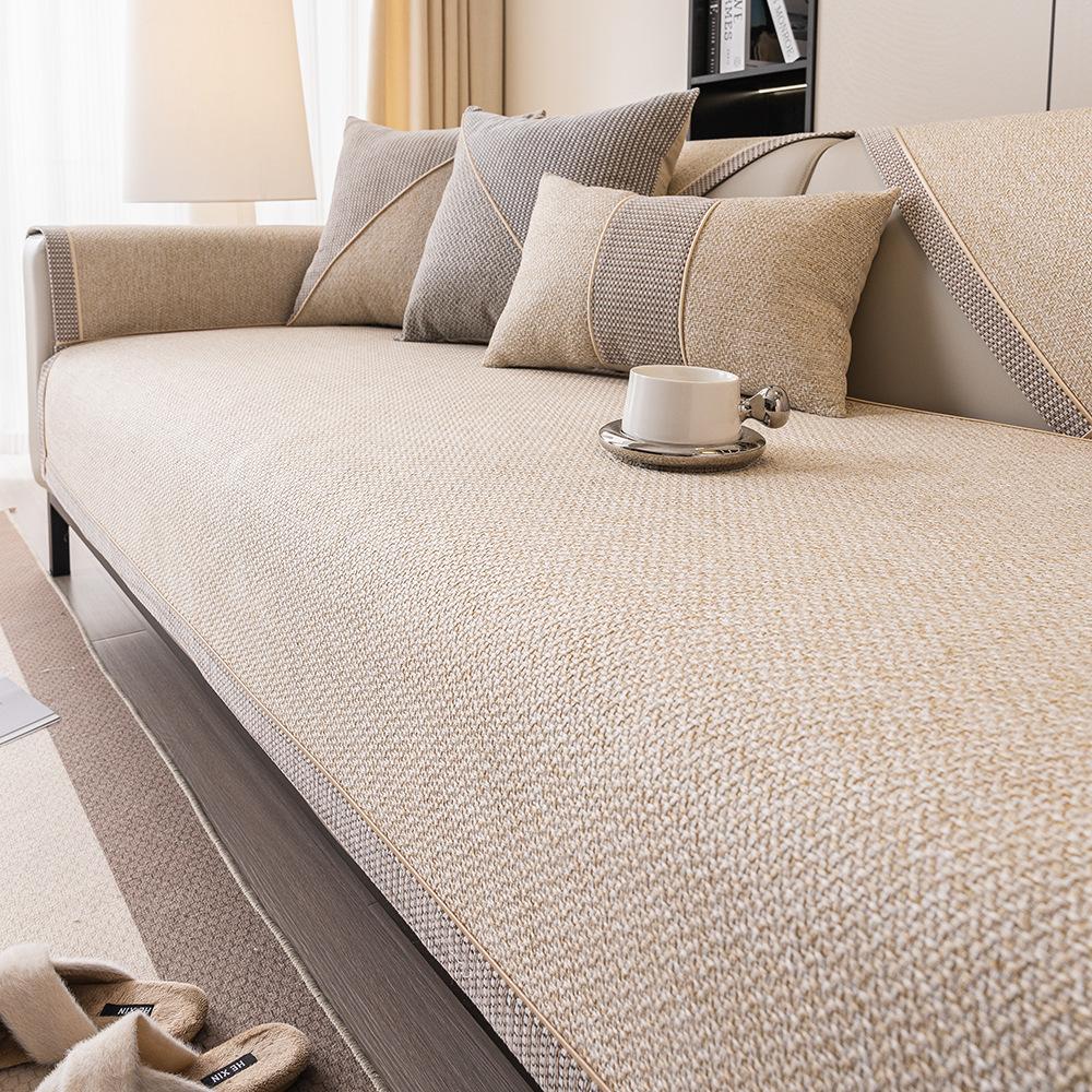 

Однотонная имитация хлопка и льна подушка для дивана универсальная для всех сезонов новый фиксированный нескользящий чехол для дивана чехол в стиле легкой роскоши 110*240cm бежевый