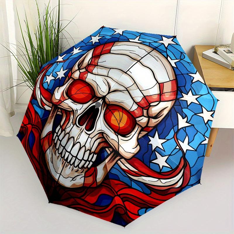 

American Flag Skull Stained Glass Window Decal - Patriotic Decor for Home or Office Umbrella, Christmas Gift Y171
