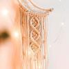 Woven Wall Hanging Wall Decoration with Long Tassel- White Cotton Handmade Home Decor Art Craft for Bedroom Dorm Garden