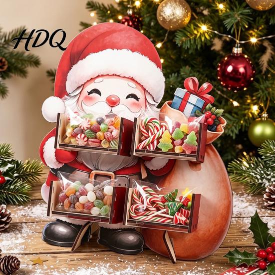 Christmas Candy Display Stand Tree Wooden Stand Acrylic Drawer Organizer for Holiday Window Party Dessert Table Treat Holder
