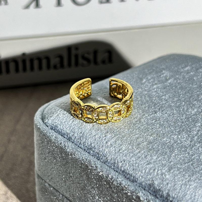 2026 Multi-element Full Diamond Four-leaf Clover Copper Coin Light Luxury Open Ring Women s European and American Cold Style Fashion Niche Ring Resizable