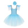 Girls Mesh Dance Dress Flutter Sleeve Spaghetti Straps Lace Floral Tutu Skirt Performance Outfit with Headdress