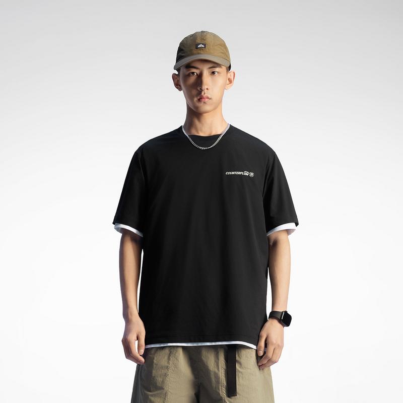 Li-Ning Outdoor CF Quick-Dry Cool Round Neck T-Shirt With Solid Color Letter Logo Men tops Black ATSW031-4